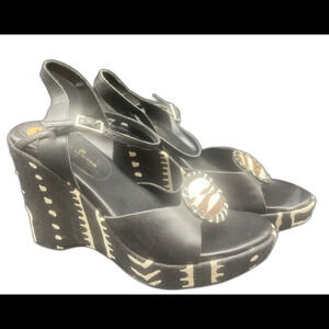 Diego Di Lucca Womens Black Platform Wedge Sandals Sz 7